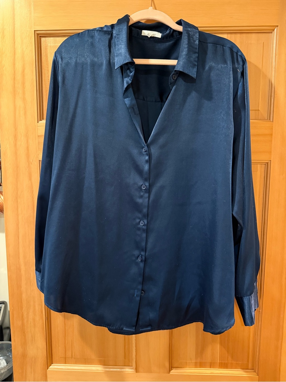 Maurices Navy Satin Button-Front Women's Shirt